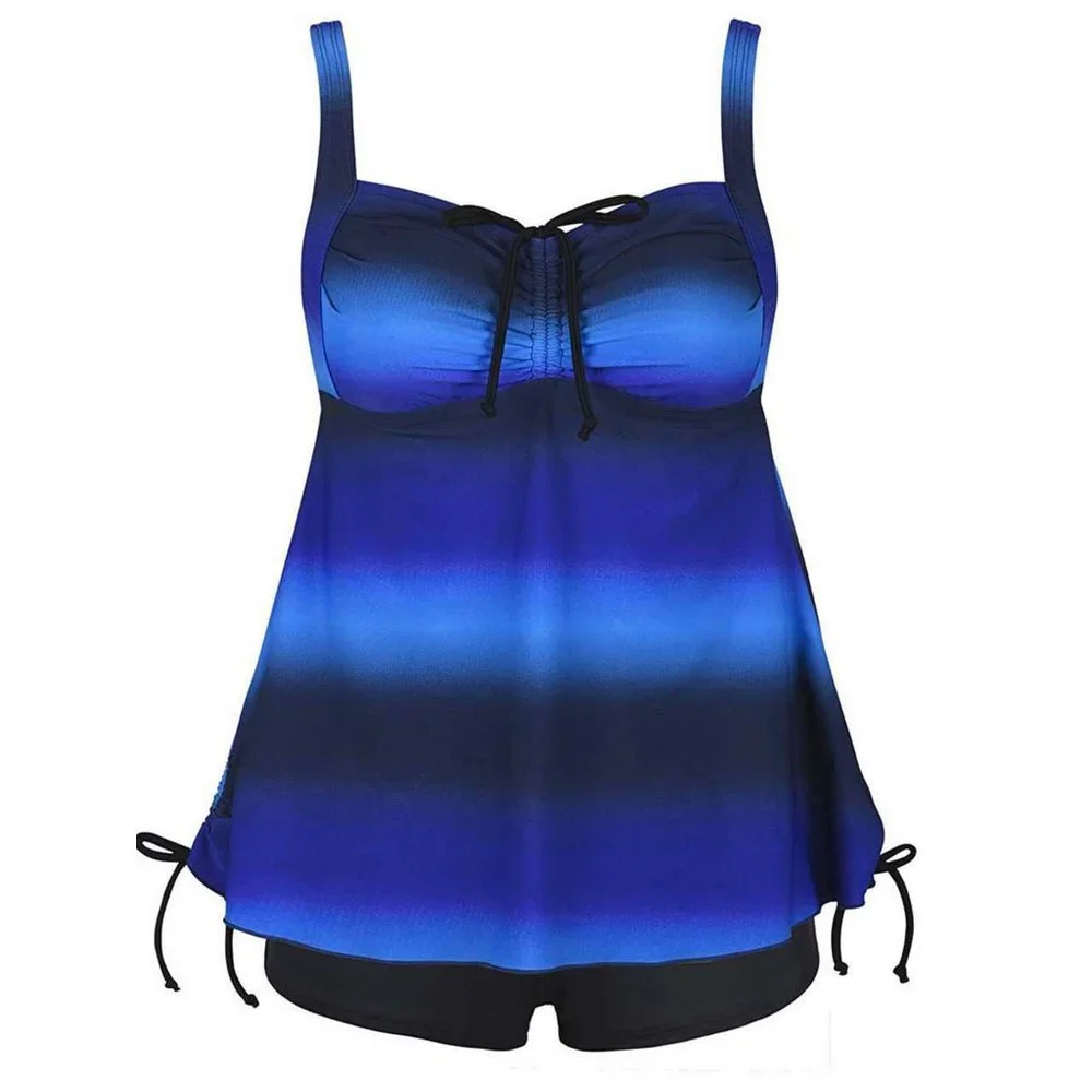 Plus Swim Tankini Set Womens Size 26 Blue Ombre Swimwear Striped Swimsuit